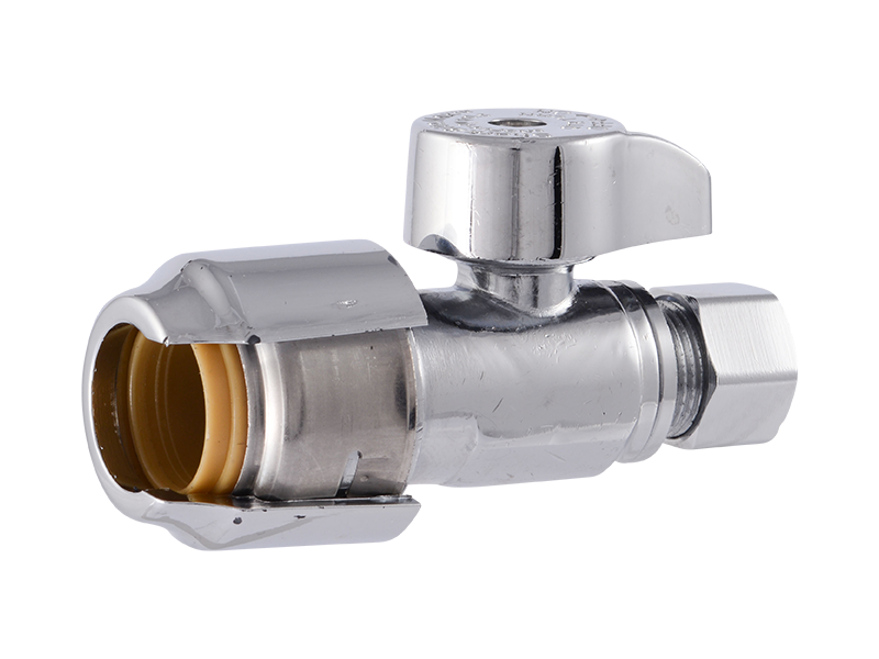 Robinet d’arrêt droit SharkBite Max UR23037CA, raccord instantané 1/2 po x compression 3/8 po D.E., quart de tour en laiton