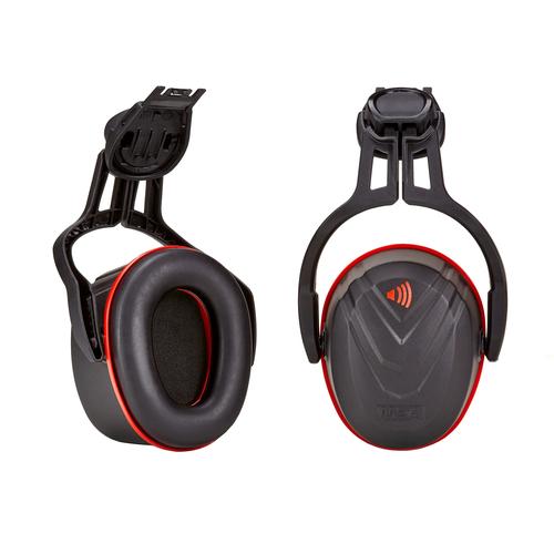 Coquilles antibruit MSA 10190358 fixées au casque, niveau d’atténuation élevé, noir avec liseré rouge