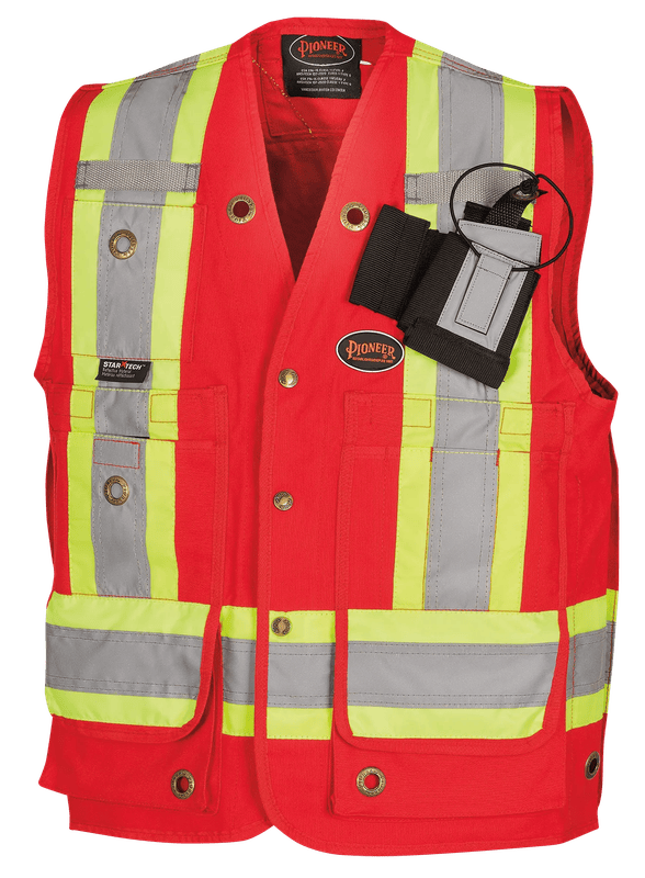 Gilet d’arpenteur 694 en coton canard, fermeture à pression, rouge, Pioneer