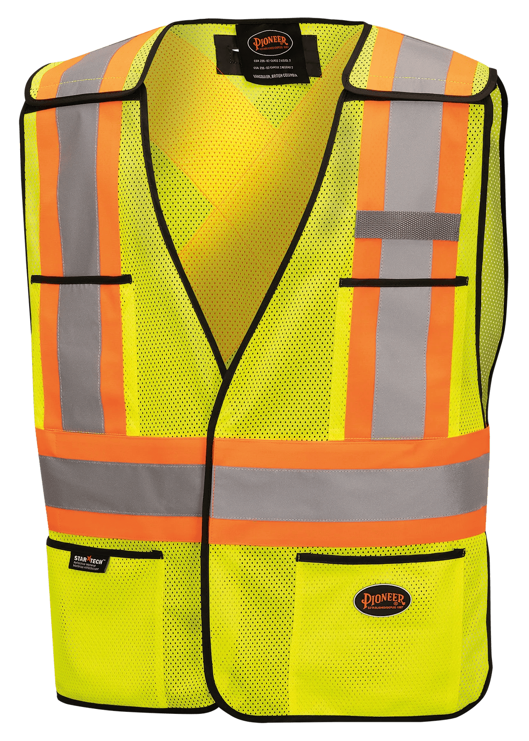 6927 Gilet de sécurité à déchirement en maille avec poches, jaune-vert haute visibilité, taille unique, Pioneer