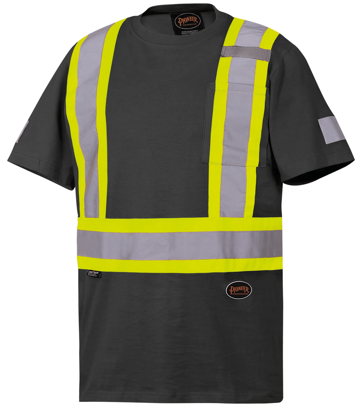 T-shirt en coton à manches courtes avec bandes réfléchissantes 6976, noir, Pioneer