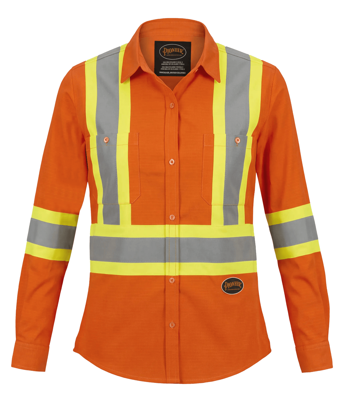 Chemise de sécurité à manches longues pour femme haute visibilité Pioneer 4441W, coton, orange