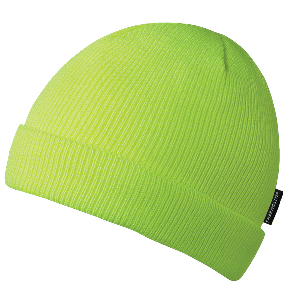 Tuque doublée tricotée Pioneer 5567A, jaune-vert haute visibilité, taille unique