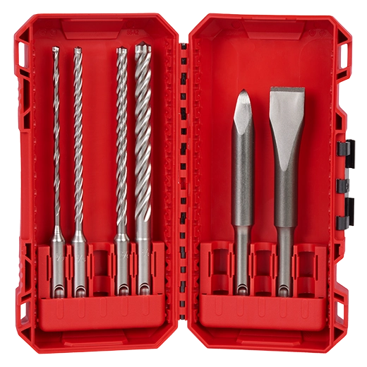 Coffret de 6 pièces SDS-Plus : 4 forets à 4 tranchants et 2 burins, Milwaukee 48-20-7662