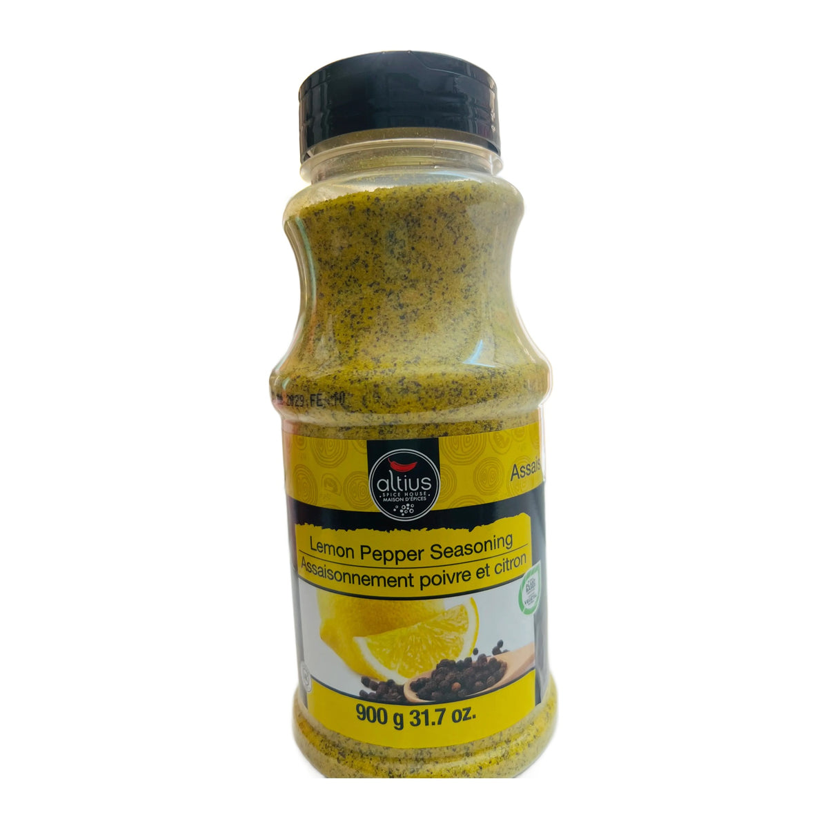 Pot d'assaisonnement citron poivre Lemon Pepper 900 g sur fond blanc