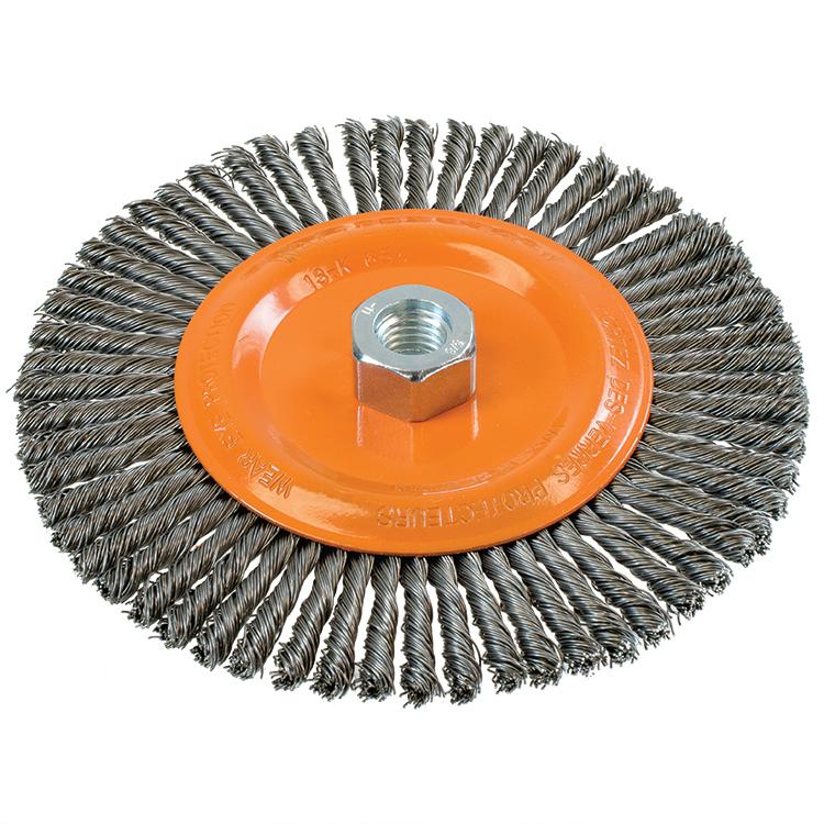 Brosse circulaire métallique stringer bead Walter 13-K654, 6-7/8 po, acier au carbone, largeur 1/4 po, filetage 5/8-11