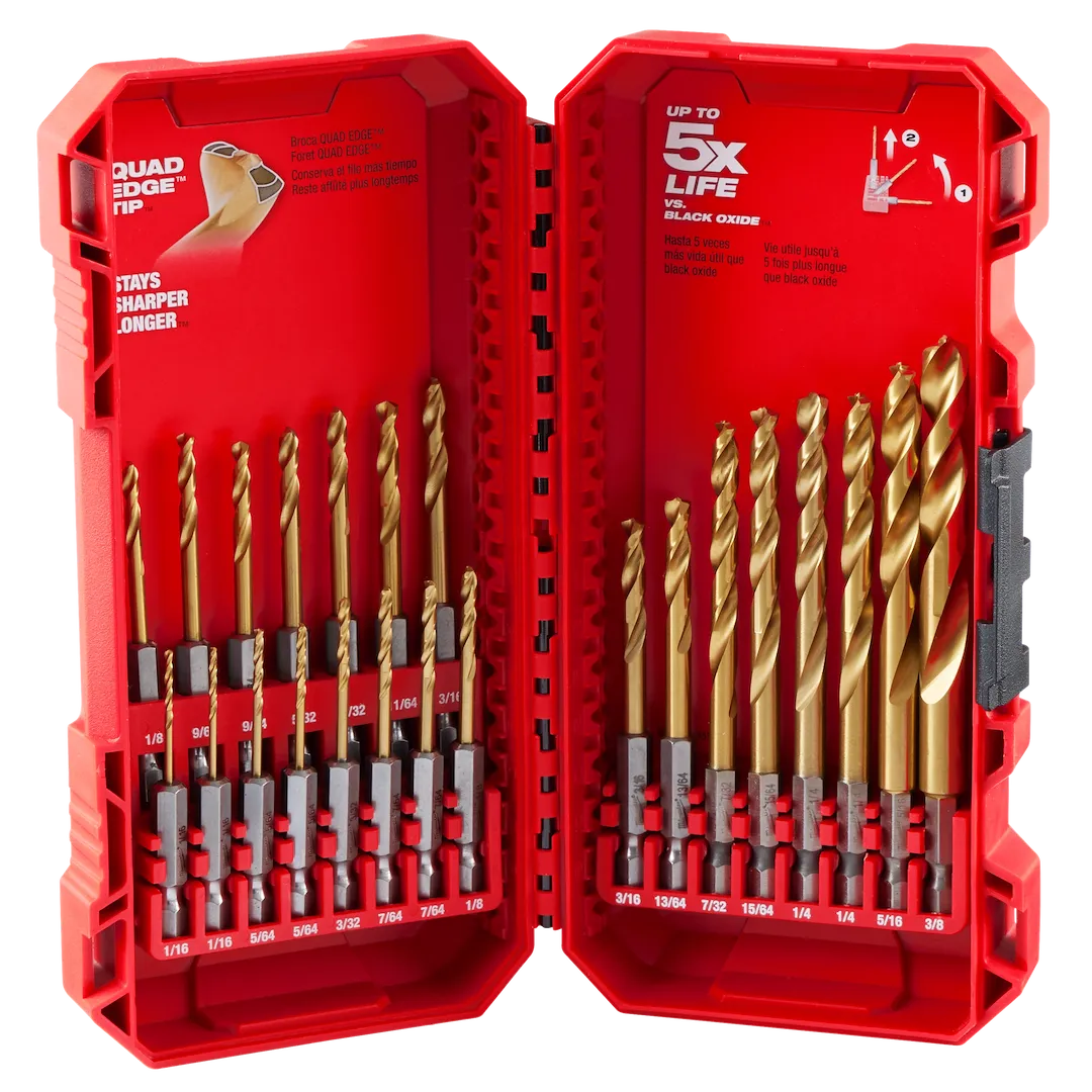 Jeu de forets en titane Milwaukee SHOCKWAVE Impact Duty RED HELIX, 23 pièces