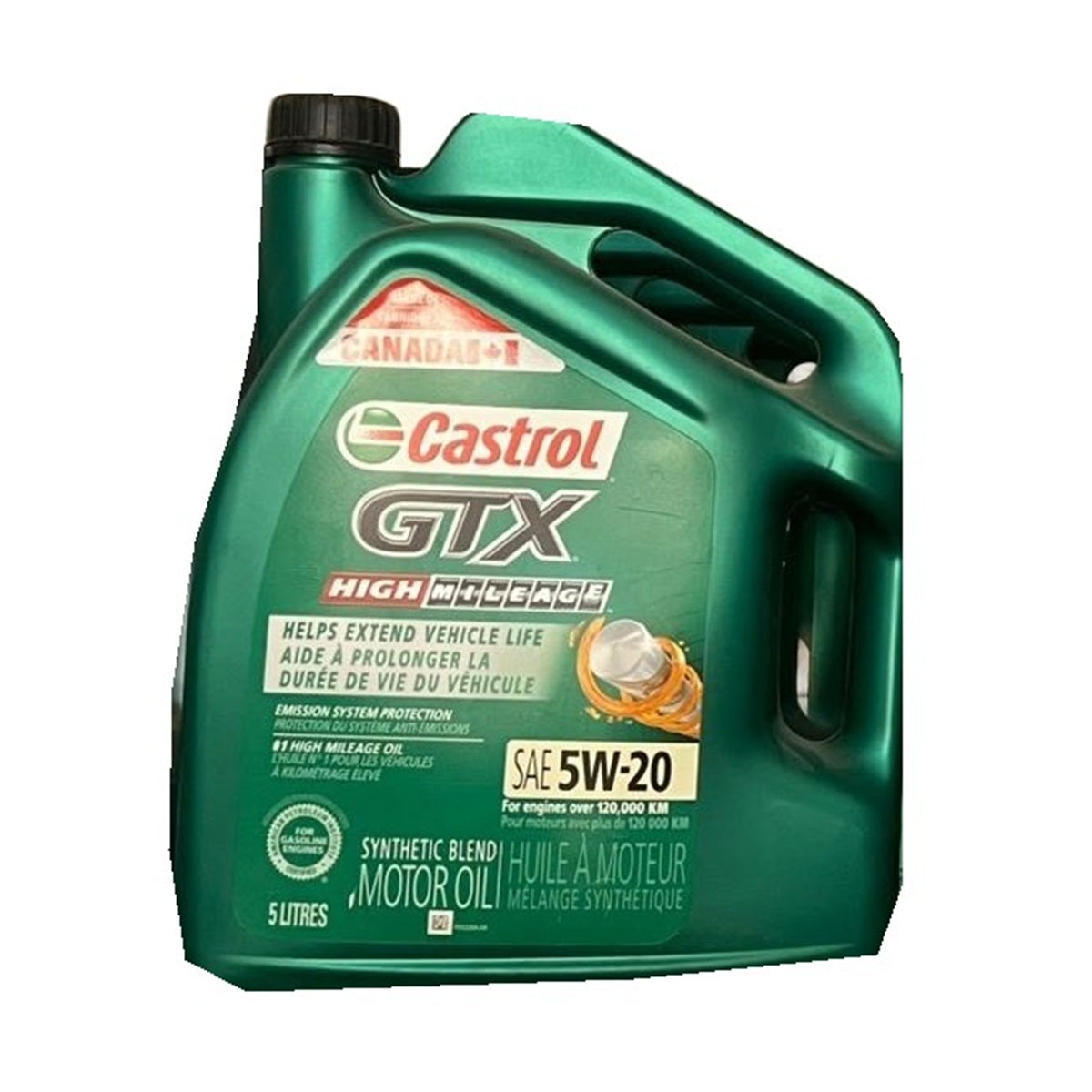 Huile moteur Castrol GTX High Mileage 5W-20 mélange synthétique, 5 L