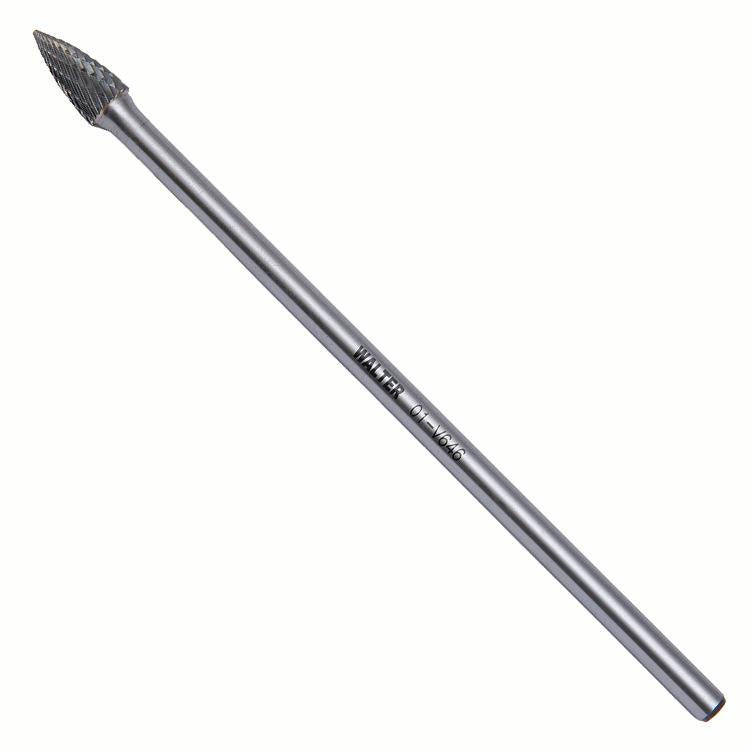 Fraise rotative en carbure Walter 01V646 SG-3L6, arbre pointu, taille double, queue 1/4 po, longueur de queue 6 po