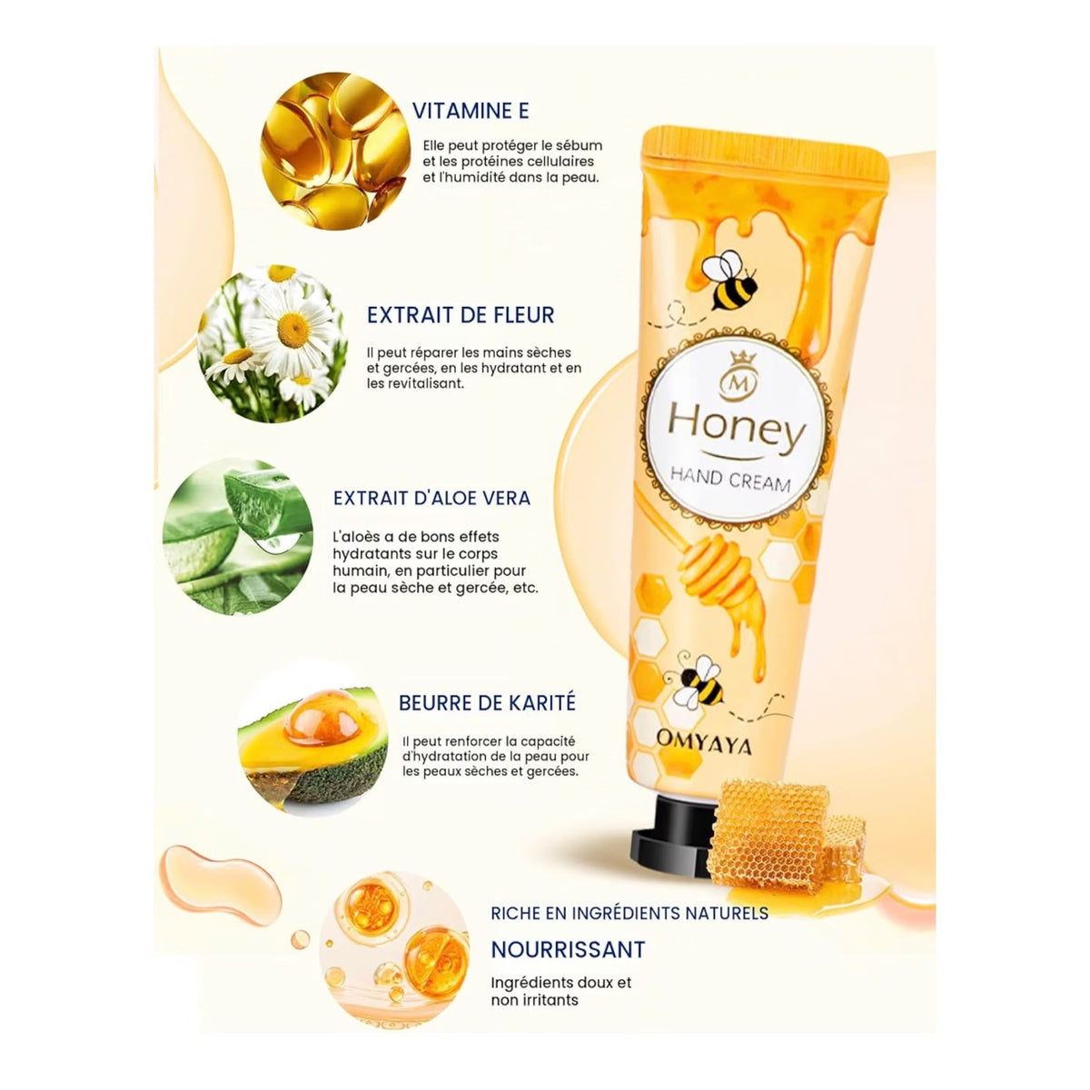 Crème pour les mains Omyaya au miel – ingrédients