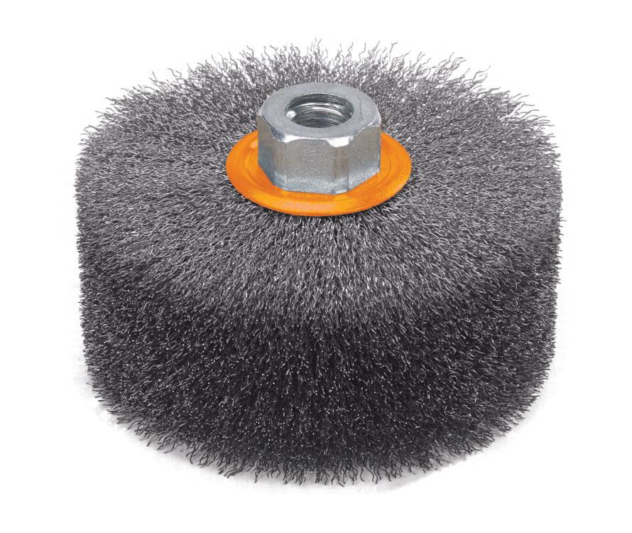 Brosse circulaire métallique linéaire à fils ondulés Walter 13-M454, 4-1/2 po, acier au carbone, largeur 2 po, filetage 5/8-11