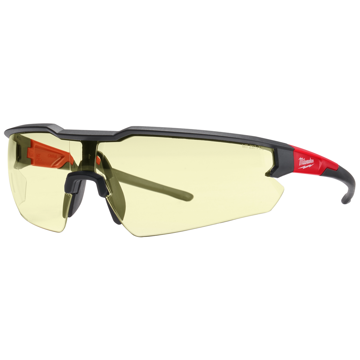 Lunettes de sécurité Milwaukee 48-73-2103, lentille jaune antibuée, monture noir/rouge, ANSI Z87.1+ / CSA Z94.3