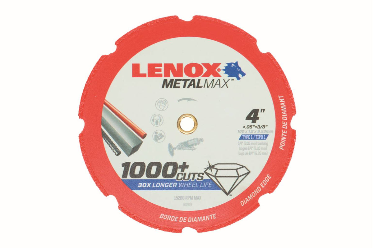 Disque de coupe diamant Lenox Metalmax 1972919, 4 po (102 mm), alésage 3/8 po