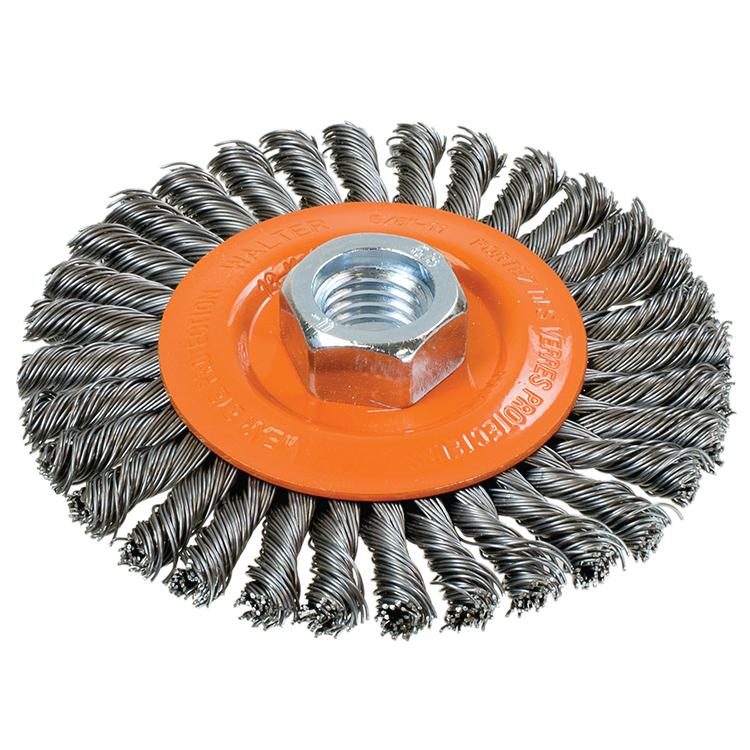 Brosse circulaire métallique stringer bead Walter 13-K404, 4 po, acier au carbone, largeur 3/16 po, filetage 5/8-11