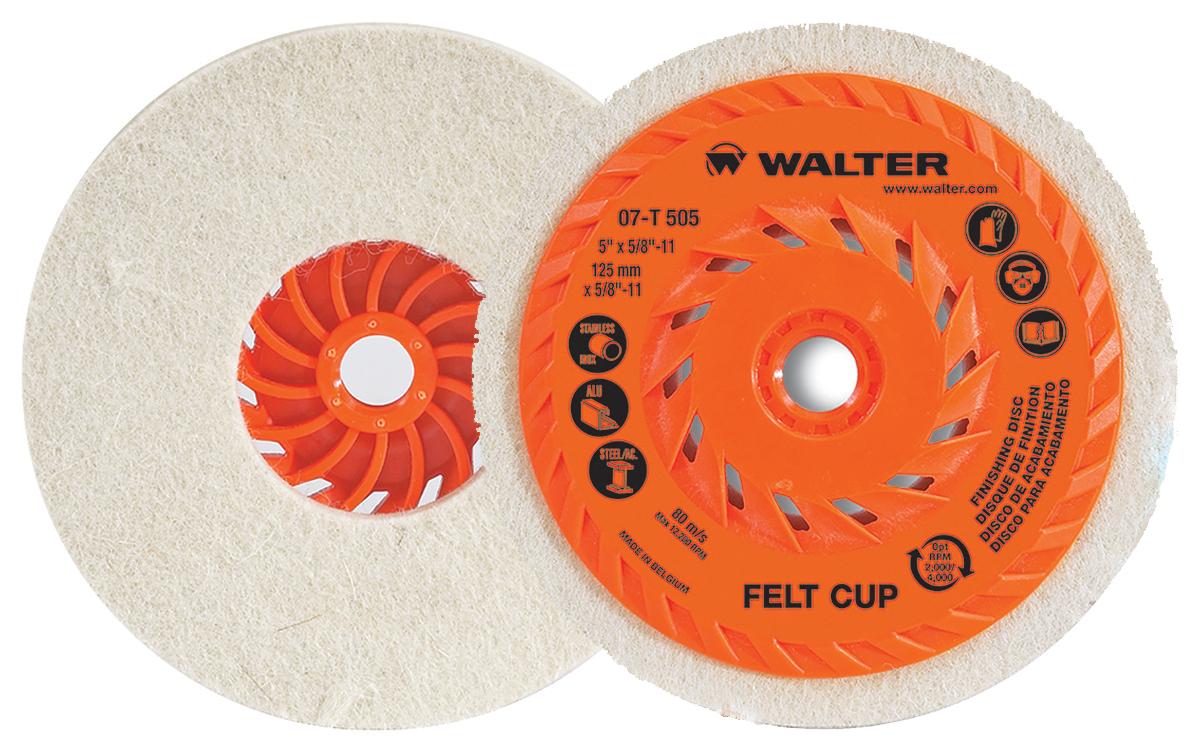 Disque boisseau en feutre Walter 07-T505, 5 po, filetage 5/8-11, épaisseur 1/2 po