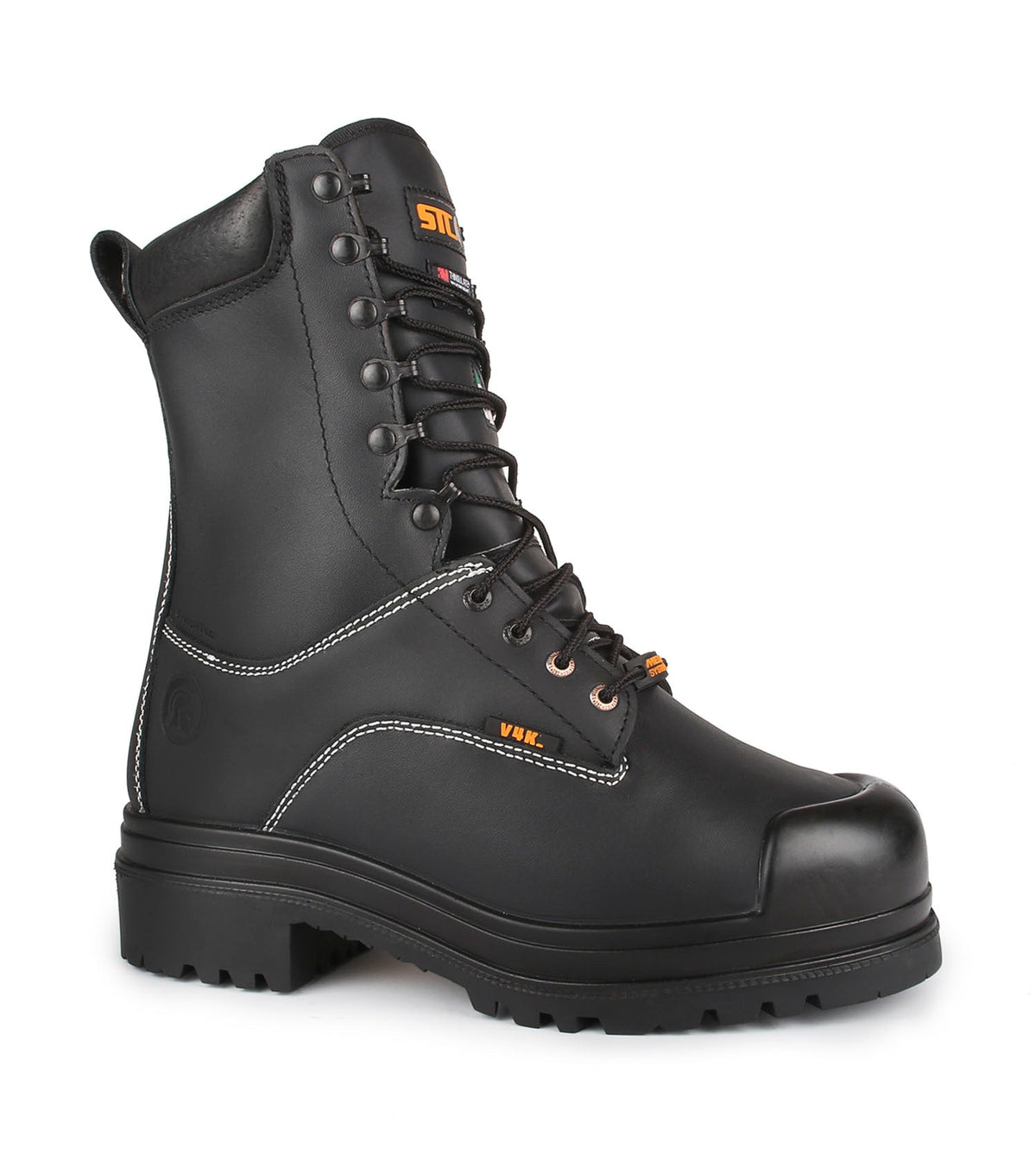 Botte de travail STC S22006, 10 po, cuir, embout acier, protège-métatarse, noire