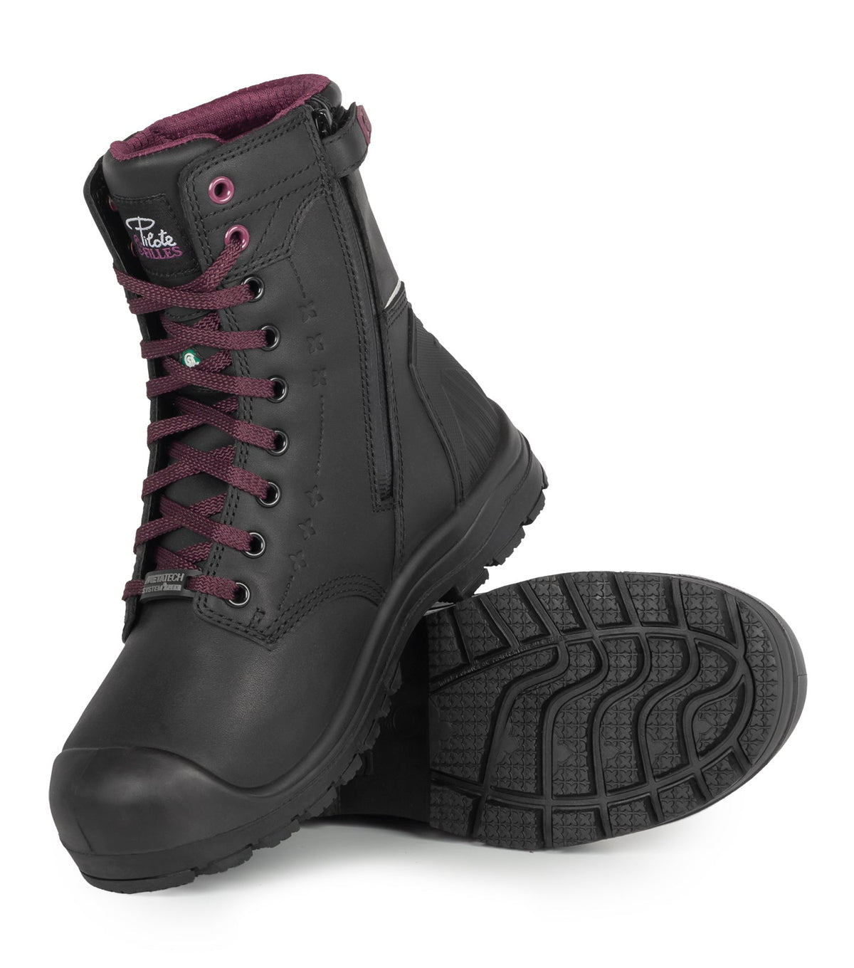 Botte Pilote et Filles PF6002-61 pour femme, 8 po, cuir, embout acier, garde-métatarsienne, fermeture latérale