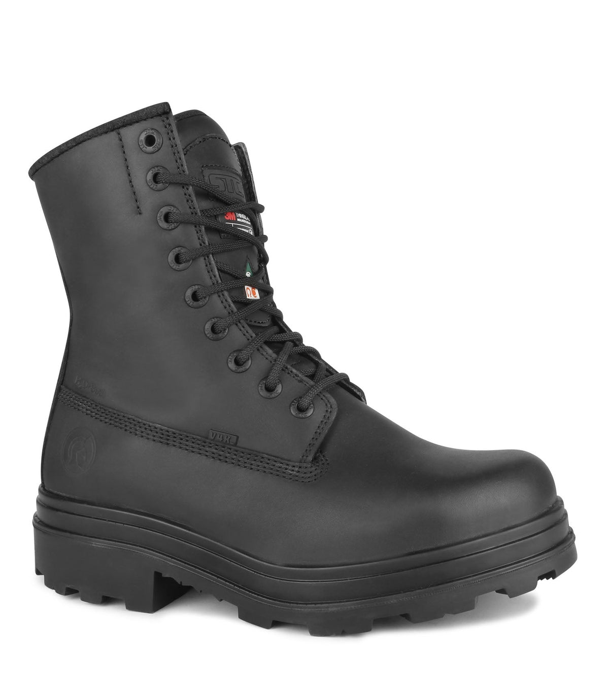 Botte de travail STC S21990, 8 po, cuir, embout acier, fermeture latérale, noire