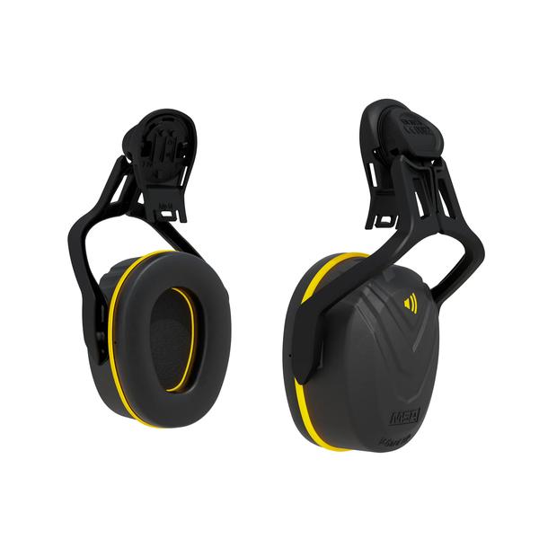 Coquilles antibruit MSA 10190357 fixées au casque, niveau d’atténuation moyen, noir avec liseré jaune