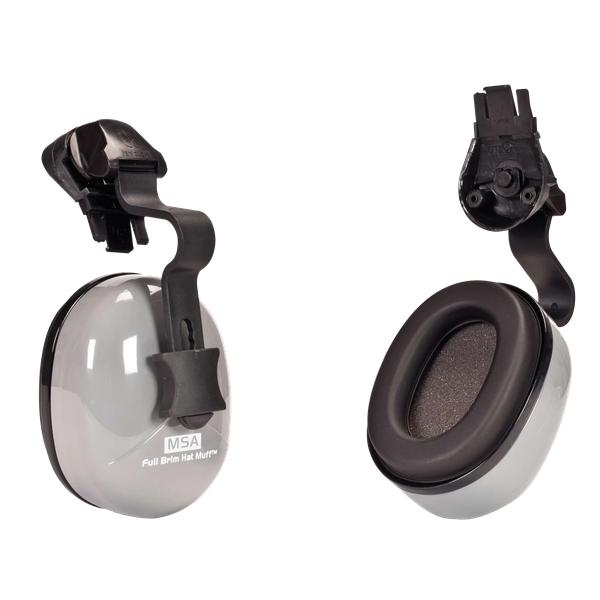 Coquilles antibruit MSA 10129327 fixées au casque à bord complet à fentes, grises