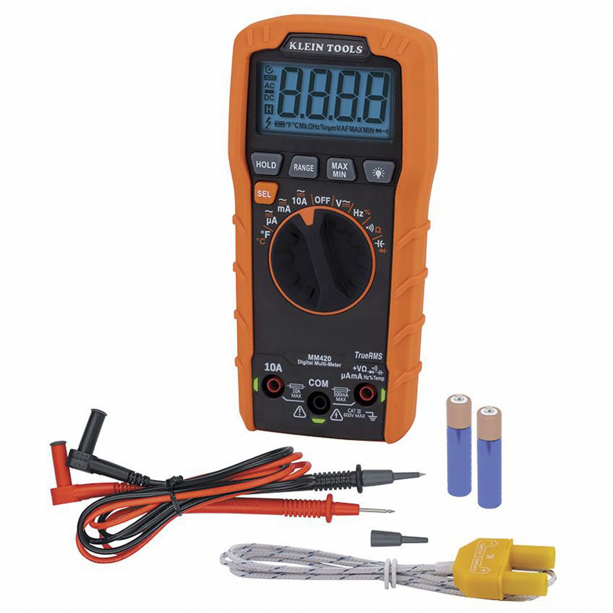 Multimètre numérique Klein Tools MM420, CAT III 600 V, TRMS, 4000 points, piles alcalines AAA incluses