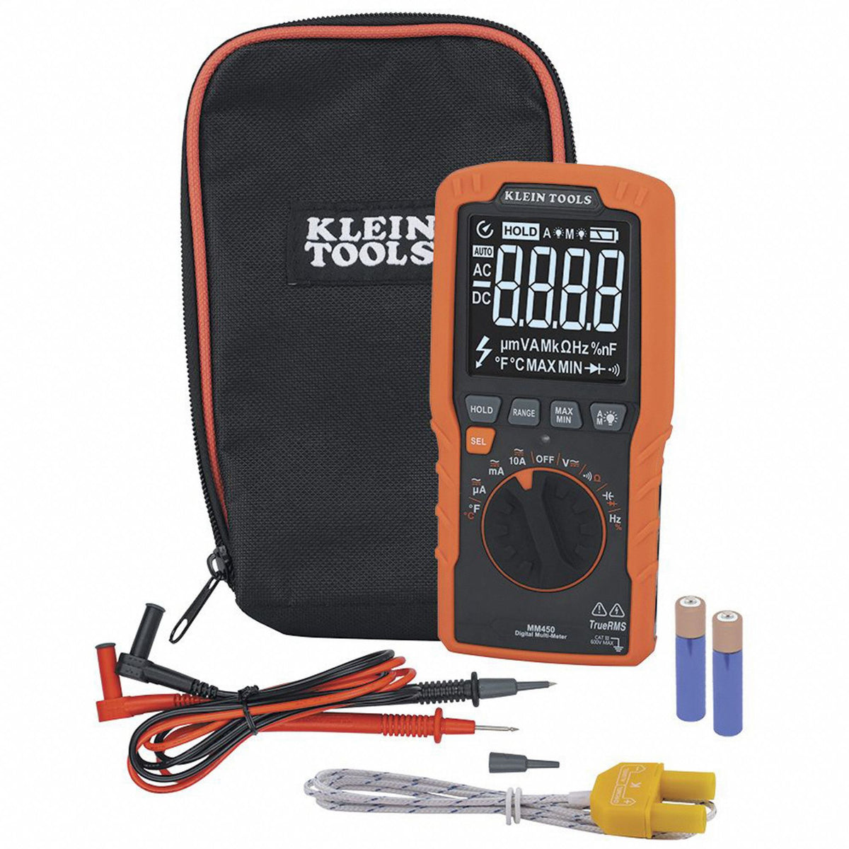 Multimètre numérique mince Klein Tools MM450, CAT III 600 V, TRMS, 4000 points, piles alcalines AAA incluses