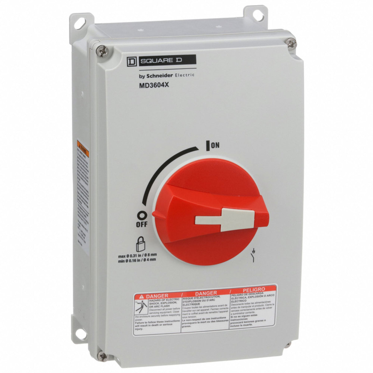 Interrupteur sectionneur sous boîtier Schneider Electric MD3604X, non fusible, 60 A, triphasé, 600 V c.a., non métallique