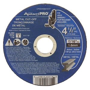 Disque de tronçonnage Avanti Pro type 1 mince pour métal, 114 mm x 1,6 mm x 22 mm (réf. fabricant PBD045063101F)