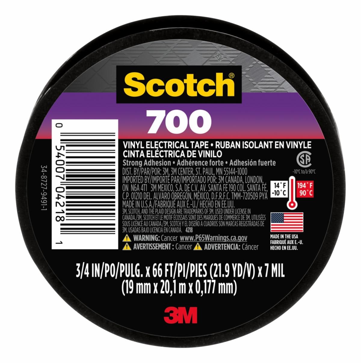 Ruban isolant en vinyle noir Scotch 700, 19 mm x 20 m