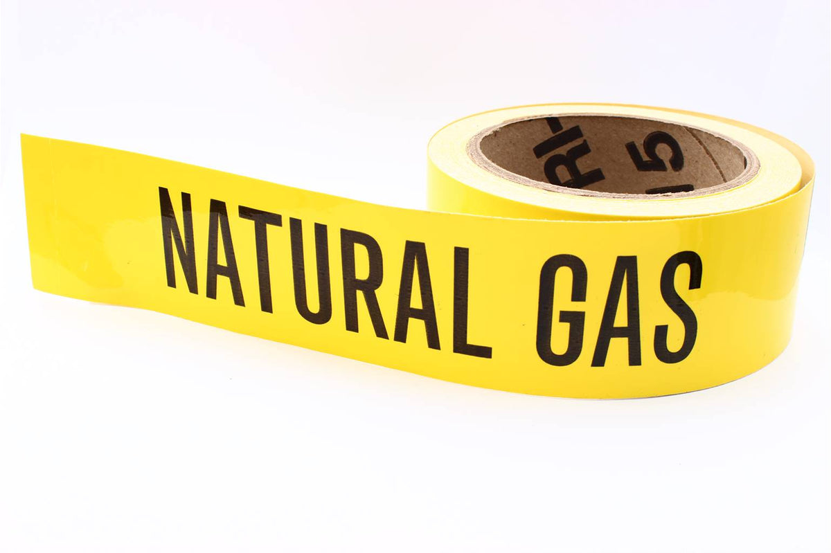 Ruban de marquage de tuyauterie autocollant, inscription NATURAL GAS (gaz naturel), 2 po x 54 pi, 1 rouleau