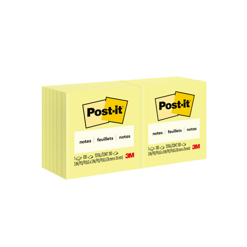 Notes Post-it de 3 x 3 po (76 x 76 mm), jaune canari, 12 blocs de 100 feuilles