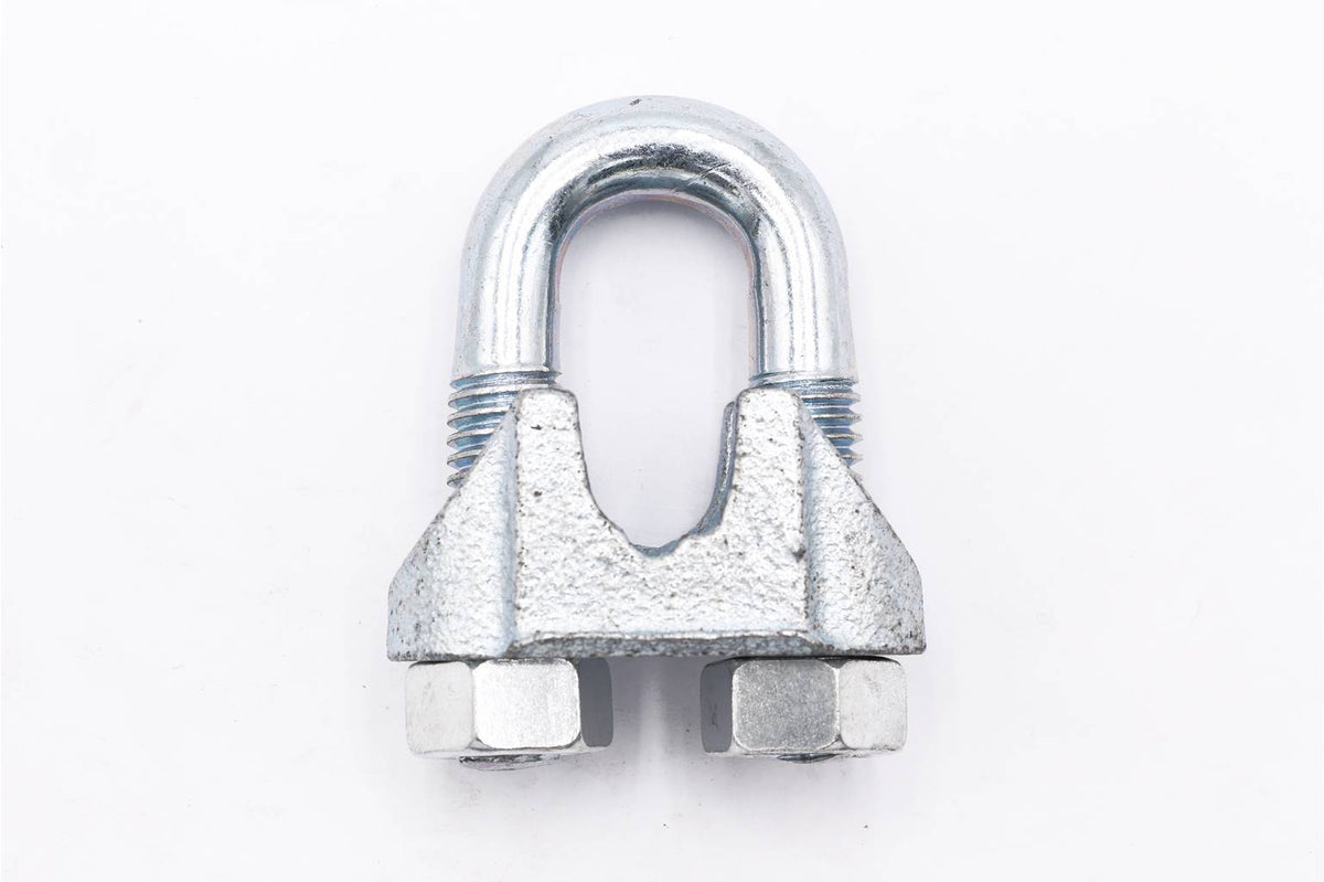 Serre-câble à étrier 1/2 po (12,7 mm), corps en fonte malléable galvanisée, étrier et écrous en acier zingué