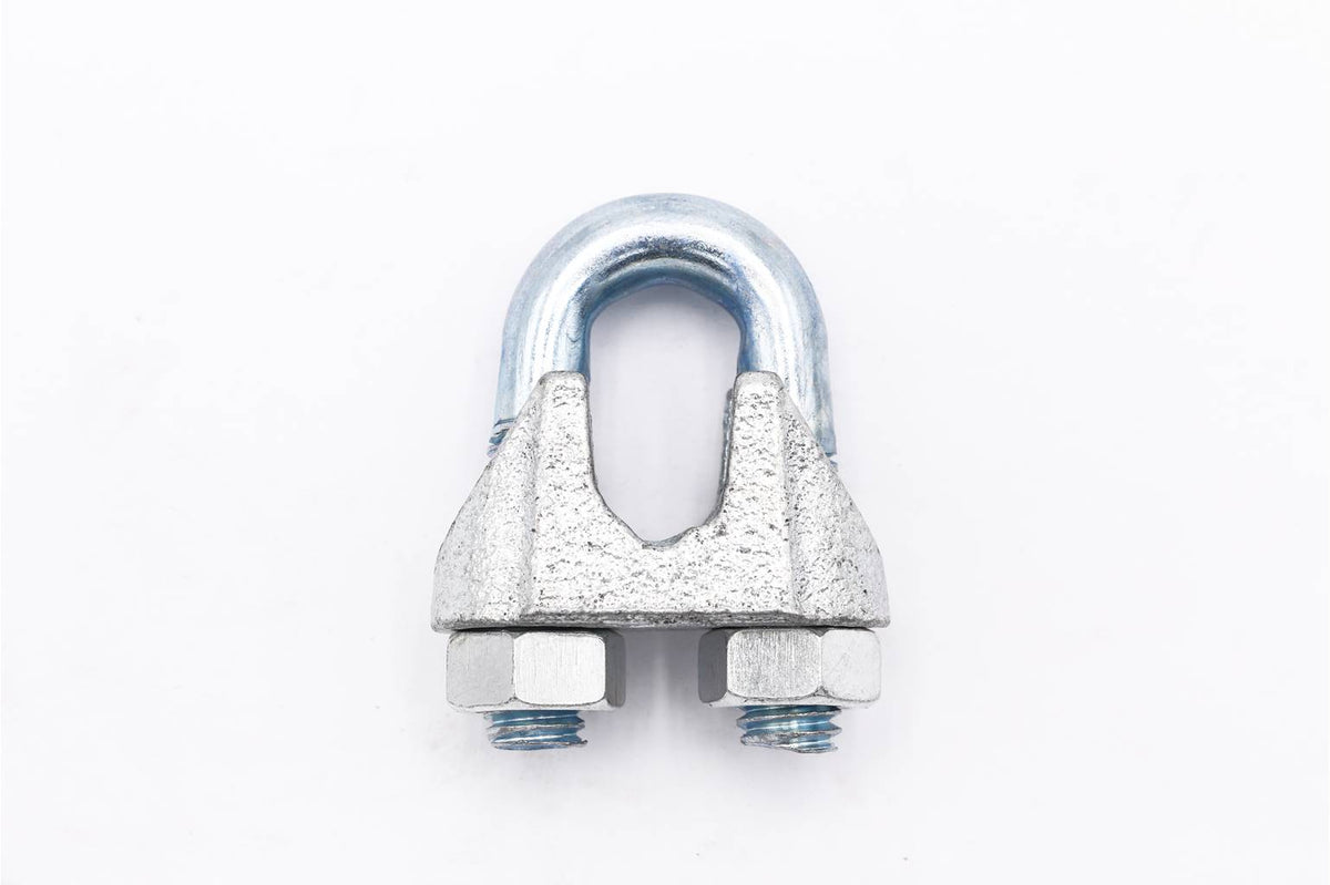 Serre-câble à étrier 3/8 po (9,5 mm), corps en fonte malléable galvanisée, étrier et écrous en acier zingué