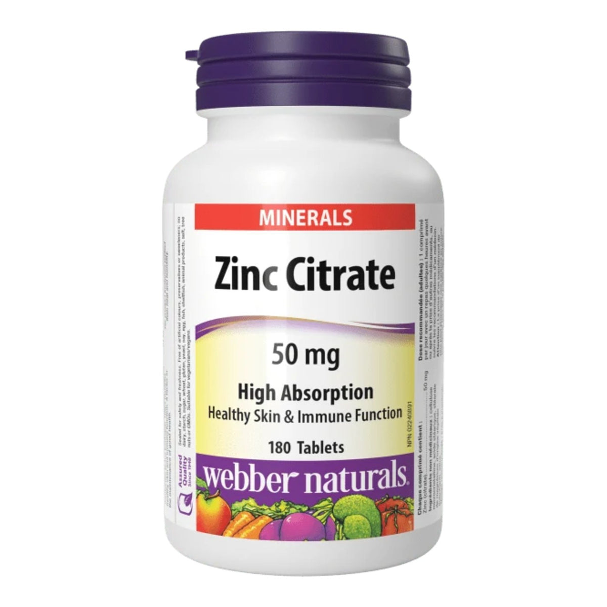 Citrate de zinc 50 mg Webber Naturals – 180 capsules