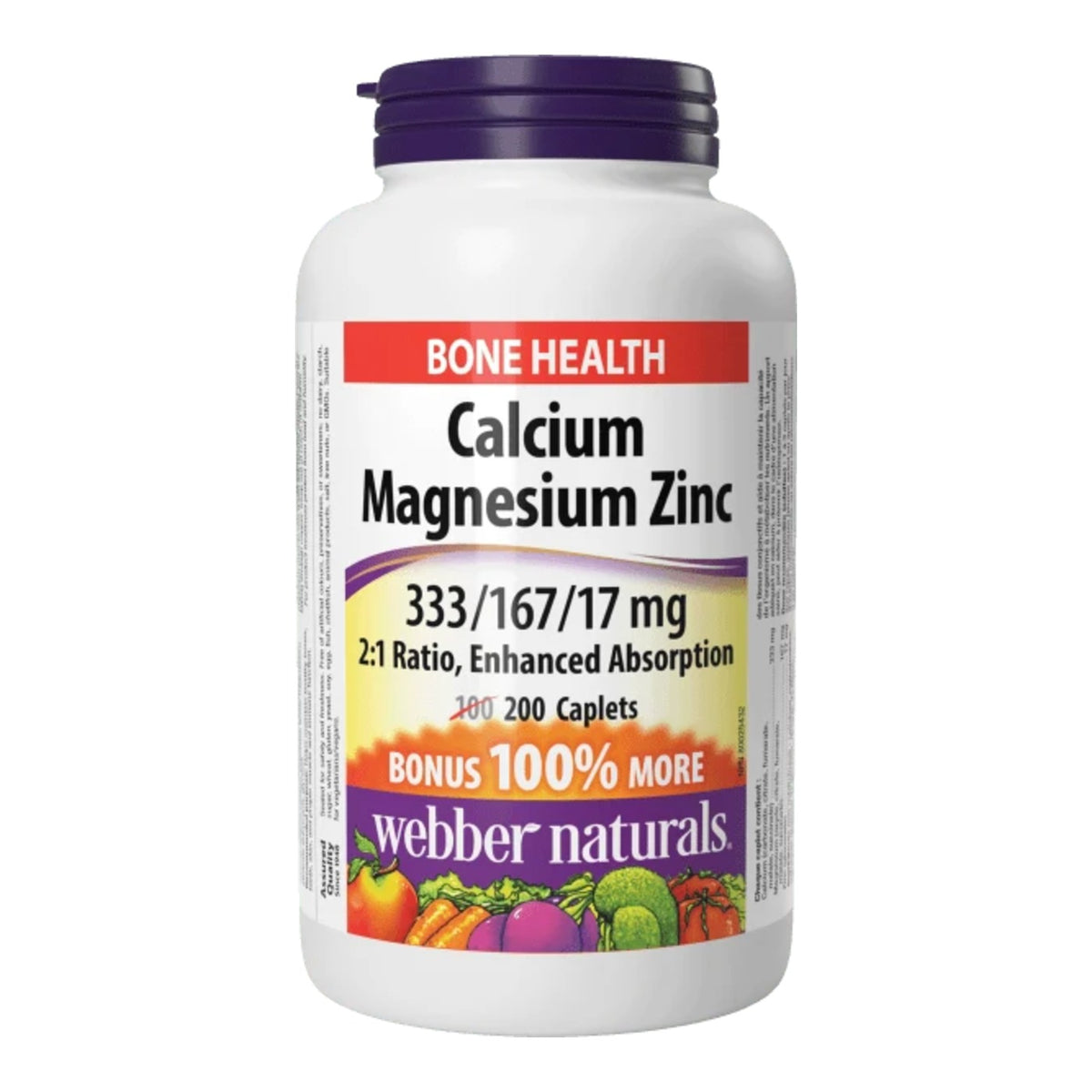 Calcium Magnésium Zinc Webber Naturals – 200 caplets