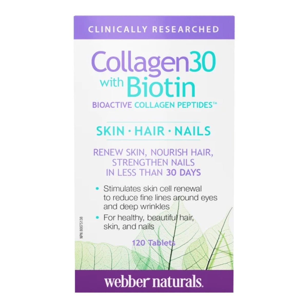 Collagène 30 Plus Biotine Webber Naturals – 200 comprimés
