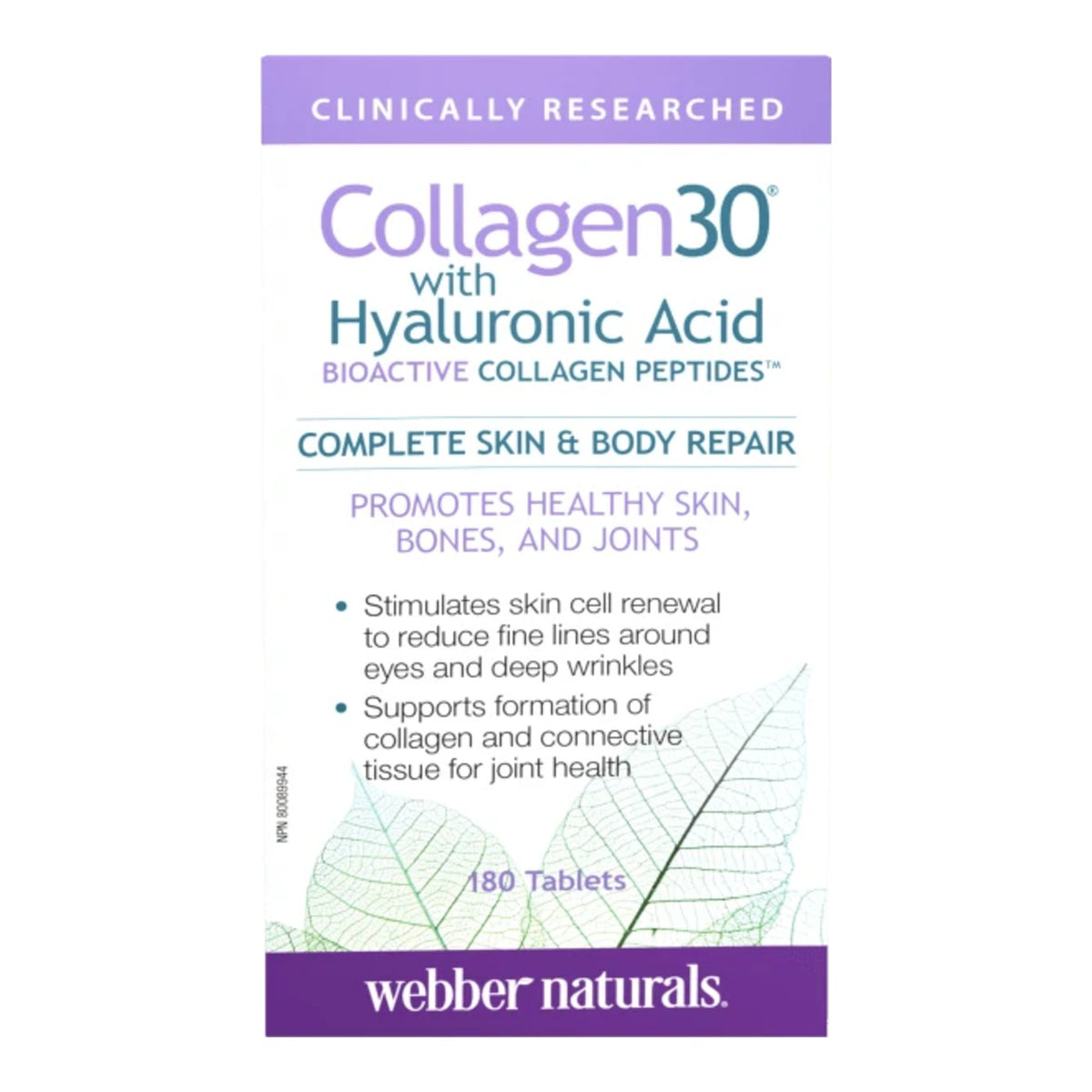 Collagène 30 + Acide hyaluronique Webber Naturals – 180 comprimés